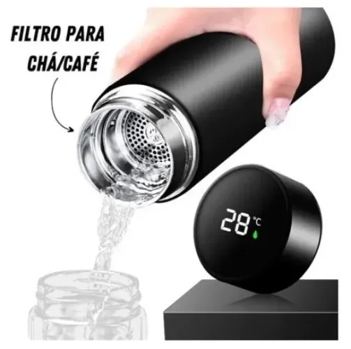 Garrafa Térmica C/ Termômetro Digital Em Aço Inox E Infusor de Chá C/ Vacuum Água Café Liq