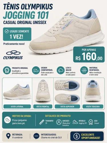 Tênis Olympikus Jogging 101 Casual Original Unissex Nº 39 - Semi Novo