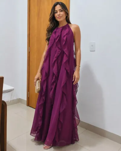 Vestido chiffon - eventos e casamento - Tamanho M