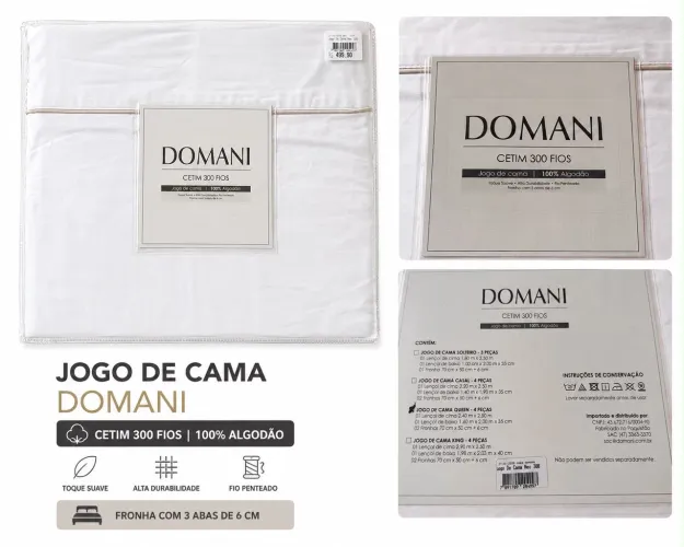 Jogo de cama Queen - Domani - Cetim 300 fios , 100% algodão 