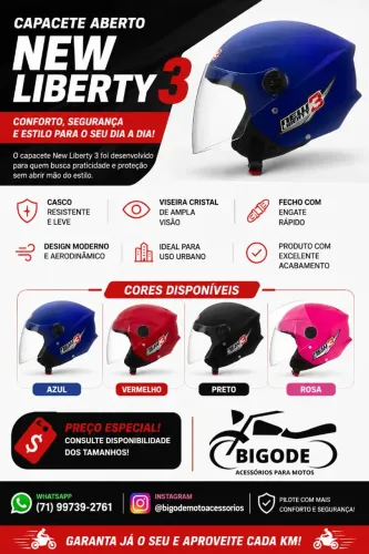 Capacete Aberto New Liberty 3 Cores