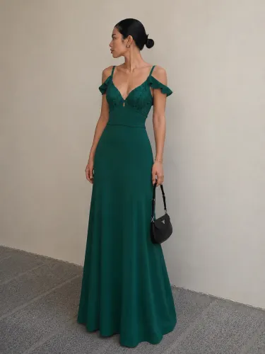 Vestido Longo Verde Esmeralda de Festa - Elegante