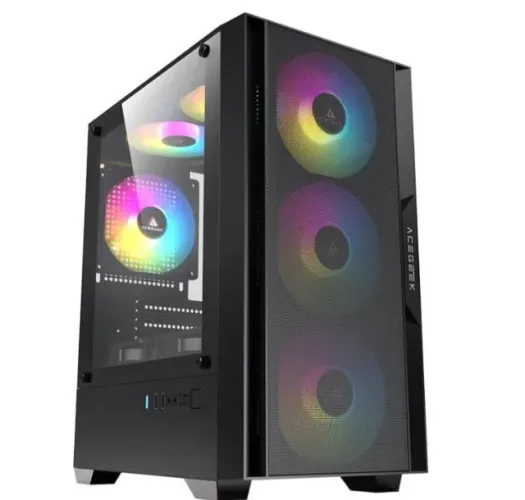 Gabinete Gamer Acegeek Stratus Mesh Sem FAN, Mid-Tower, Lateral de Vidro, Preto. Entrego
