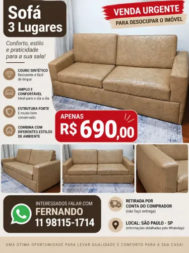 Sofá 3 lugares courino medida 1,95 x 0,80, perfeito estado de conservação