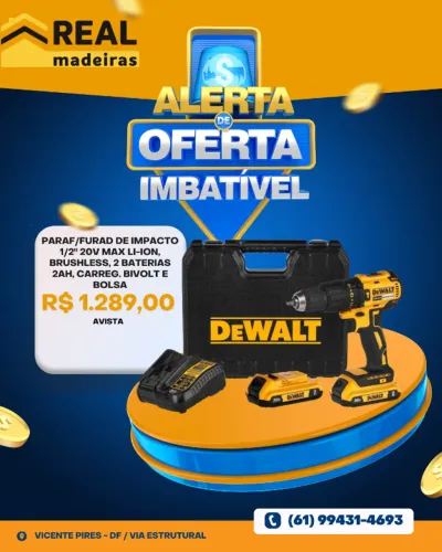 Parafusadeira Furadeira de Impacto Brushless 1/2 Pol. com 2 Baterias 20V Li-Ion Carregador