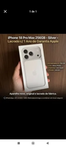 iPhone 18 Pro Max 256GB - Silver - Lacrado c/ 1 Ano de Garantia Apple