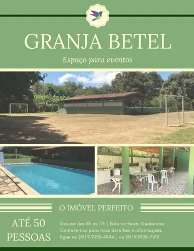 Espaço para festas e eventos Granja Betel! Apenas Dayuse das 8h às 17h.