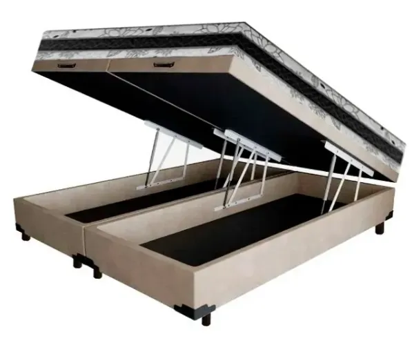 Kit Supers (Baú Casal Bipartido Supers Suede Bege + Colchão Casal Espuma D33 138x188x24)