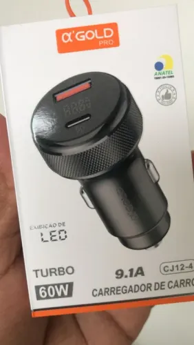 Carregador Turbo Veicular USB 60W Tipo-C 9.1A Com LED Novo - Garantia
