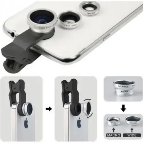 Lentes Wide, Fish Eye E Macro 3 Em 1 iPhone Motorola Samsung  COD-FR45 