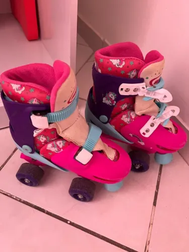 Patins Infantil Ajustável - Rosa e Lilás - Tamanho 33/34