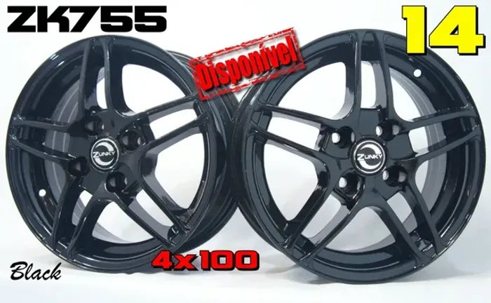 Roda aro 14 Zunky Zk755 Black Piano 4x100 jogo novo