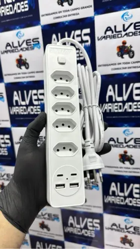 Régua Extensão 5 tomadas 10A 2 USB/2 type-c 