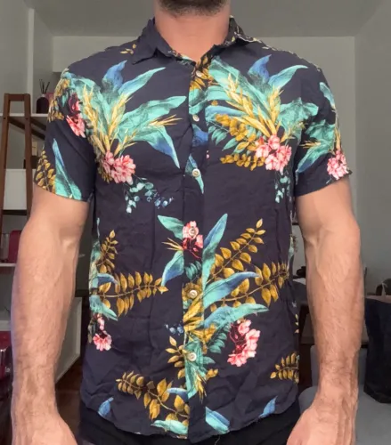 camisa manga curta botão florida algodão - m