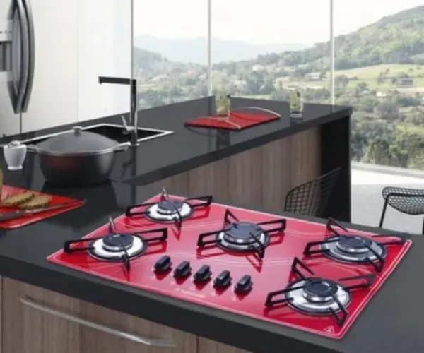Fogão Cooktop Lines Colors 5 Queimadores Bivolt Vermelho-NOVO!