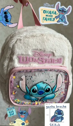 Mochila Stitch Lilo & Stitch Pelúcia Bege ENVIO GRÁTIS 