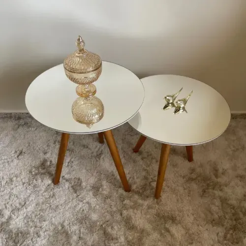 Conjunto de Mesa de apoio Valência com vidro espelhado