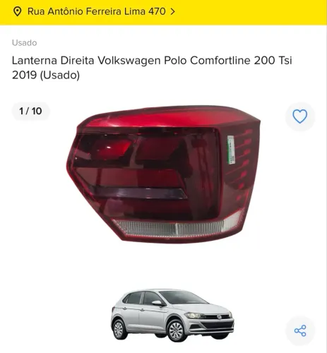 LANTERNA DIREITA VOLKSWAGEN POLO COMFORTLINE 200 TSI 2019 