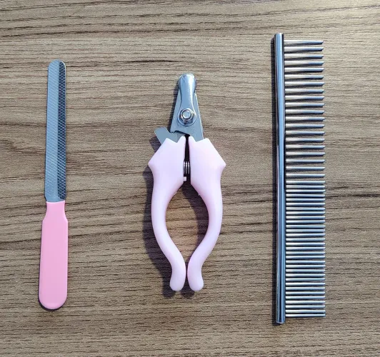 Kit alicate cortador de unha lixa e pente metal kit de Higiene para Pet gato cachorro 