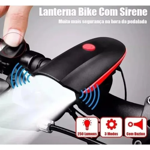 Lanterna Bike com Sirene e 250 Lumens