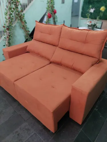 Sofá Retrátil Reclinável 2 Lugares 180cm Veludinho Terracota 