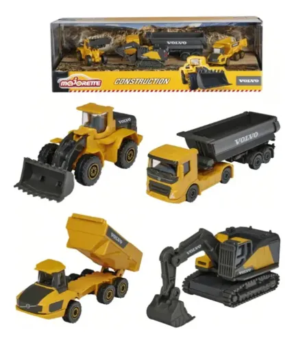 PROMOÇÃO - Miniatura Volvo Construction - Pack Com 4 - Majorette - 1/64 Amarelo