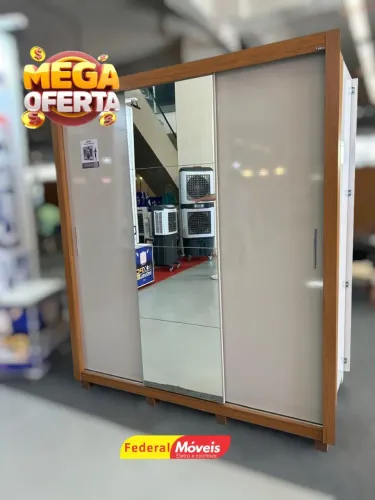 Guarda Roupa Casal com Espelho ( Pés de Brinde) 3 Portas e 2 Gavetas - Várias cores 
