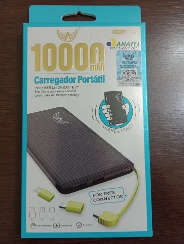 Carregador Portátil 10000mAh, carregador celular, Power bank