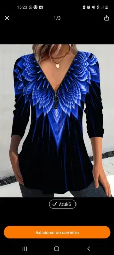 Blusa Azul com Estampa Floral e Zíper