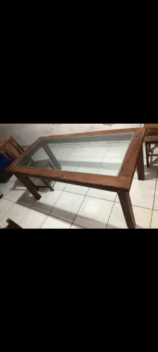 MESA DE ANGELIM COM VIDRO - 6 Lugares