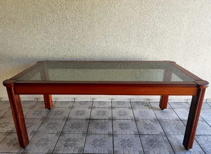 Mesa de Jantar em Madeira Maciça com Tampo de Vidro