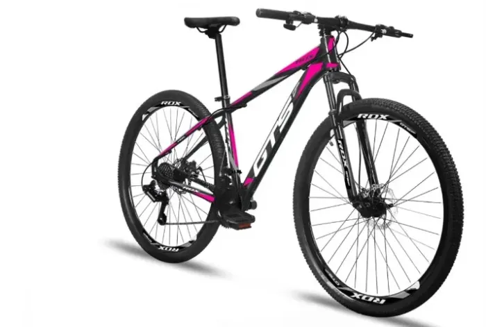 Bicicleta Feminina GTS Feel preto com rosa Mountain bike Aluminio freio disco aro 29 / q17