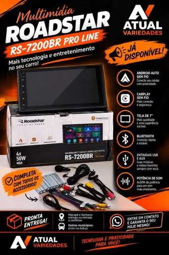 Multimídia 7 pol rodstat com CarPlay sem fio 