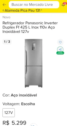 Geladeira Panasonic Inverter 425 L 110V Novíssima 