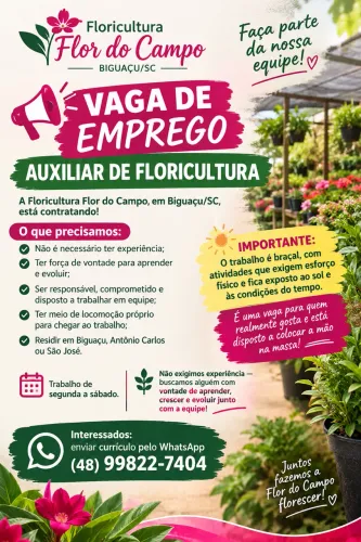 Vaga auxiliar de floricultura em Biguaçu