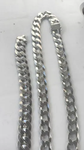 Conjunto de prata corrente mais pulseira 