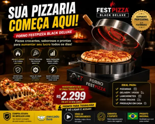 Máquina de Fazer Pizza Profissional | FestPizza Black Deluxe Pronto para Produção