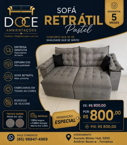Sofá retrátil 2 e 3 lugares direto da fábrica promoção e brindes
