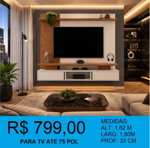 Painel home com ripado para tv ate 75 pol larg:1,80m - à pronta entrega