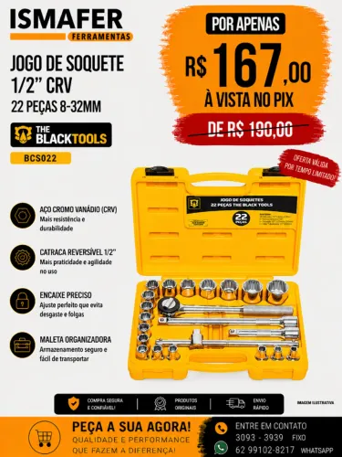 JOGO DE SOQUETE 1/2" CRV 22 PÇS 8-32MM THE BLACK TOOLS - BCS022
