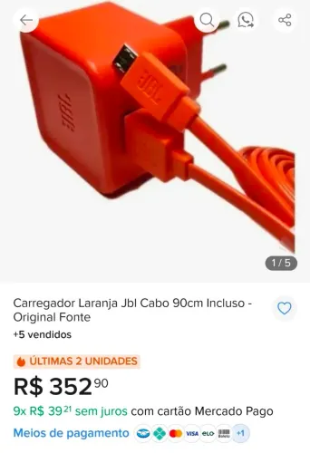 Carregador jbl original