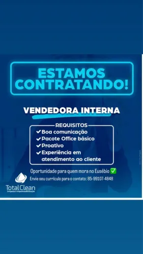 Vaga para vendedora interna no Eusébio 