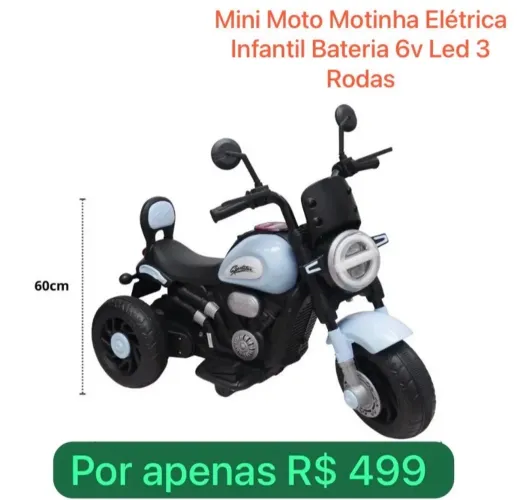 Mini moto elétrica infantil bateria 6v led 3 rodas lacrada 