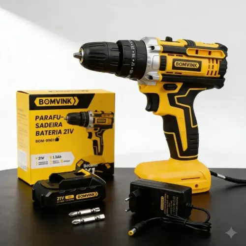 Parafusadeira Bateria 21v Sem Fio + Bits Bom 9961 Bomvink