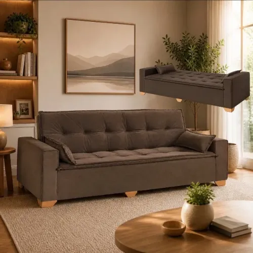 Sofá Cama Oslo 2,18m Veludo Marrom