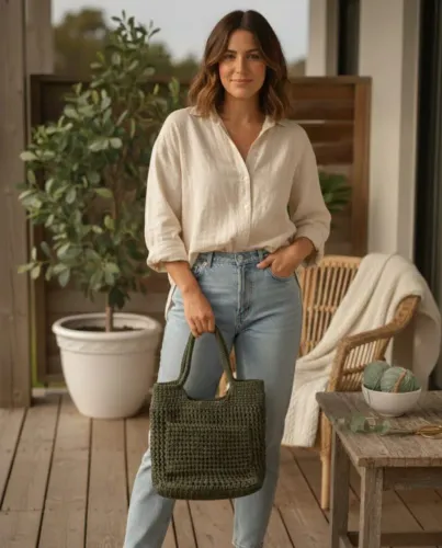 Bolsa de Croche Artesanal Verde Praia/Verao