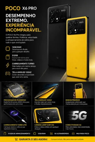 Celular Xiaomi Poco X6 Pro: Velocidade Absurda! Dimensity 8300 Ultra!