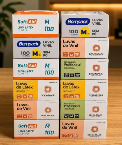 Luvas Descartáveis De Vinil e Latex - 1200 Unidades Marcas Sortidas