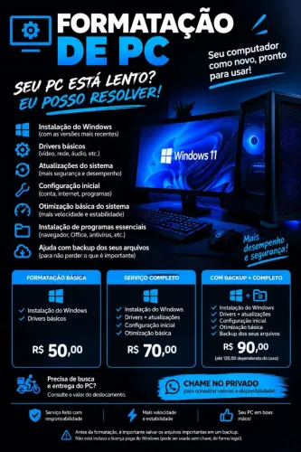 Formatação, Limpeza e Montagem Pc e Notebook