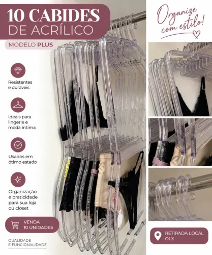Kit 10 Cabides de Acrílico Plus para Lingerie Seminovos